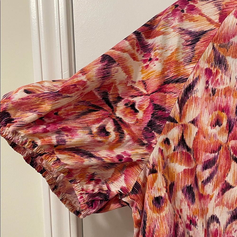 CeCe Vibrant Pink and Orange Tiered Short Sleeve Dress 2X - Picture 4 of 6